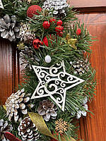 Великий Різдвяний вінок 40 см, новорічний декор, Новорічні декоративні вінки, фото 4