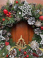 Великий Різдвяний вінок 40 см, новорічний декор, Новорічні декоративні вінки, фото 5