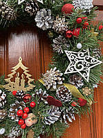 Великий Різдвяний вінок 40 см, новорічний декор, Новорічні декоративні вінки, фото 6