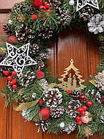 Великий Різдвяний вінок 40 см, новорічний декор, Новорічні декоративні вінки, фото 7