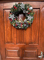 Великий Різдвяний вінок 40 см, новорічний декор, Новорічні декоративні вінки, фото 9