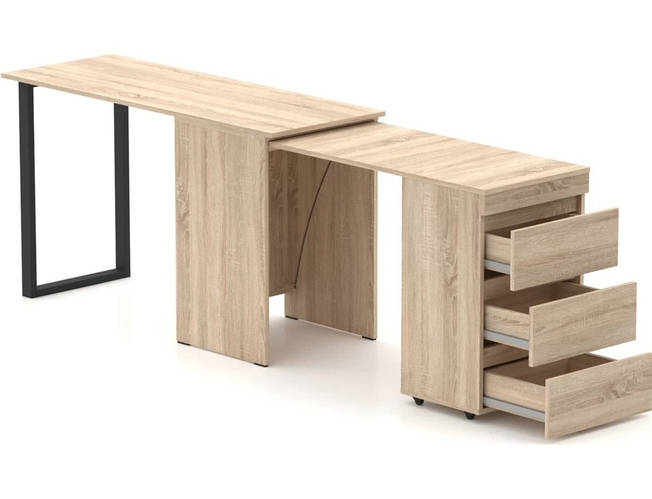 Стол-комод трансформер Shiron-Jambo (Дуб сонома) с 3 выдвижными ящиками ...