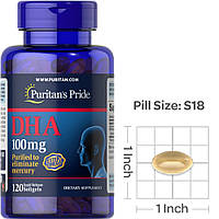 ДГК Омега 3 жирні кислоти Puritan's Pride DHA 100 mg 120 капсул риб'ячий жир