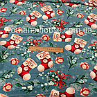 Велюр плюш друкований принт Новорічні шкарпетки на сіро-синім, фото 2