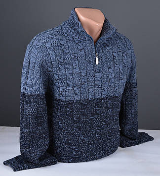 Чоловічий теплий светр із коміром на блискавці синій Туреччина 7185