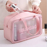 Жіноча косметичка WASHBAG органайзер з двома ручками велика рожева, фото 3