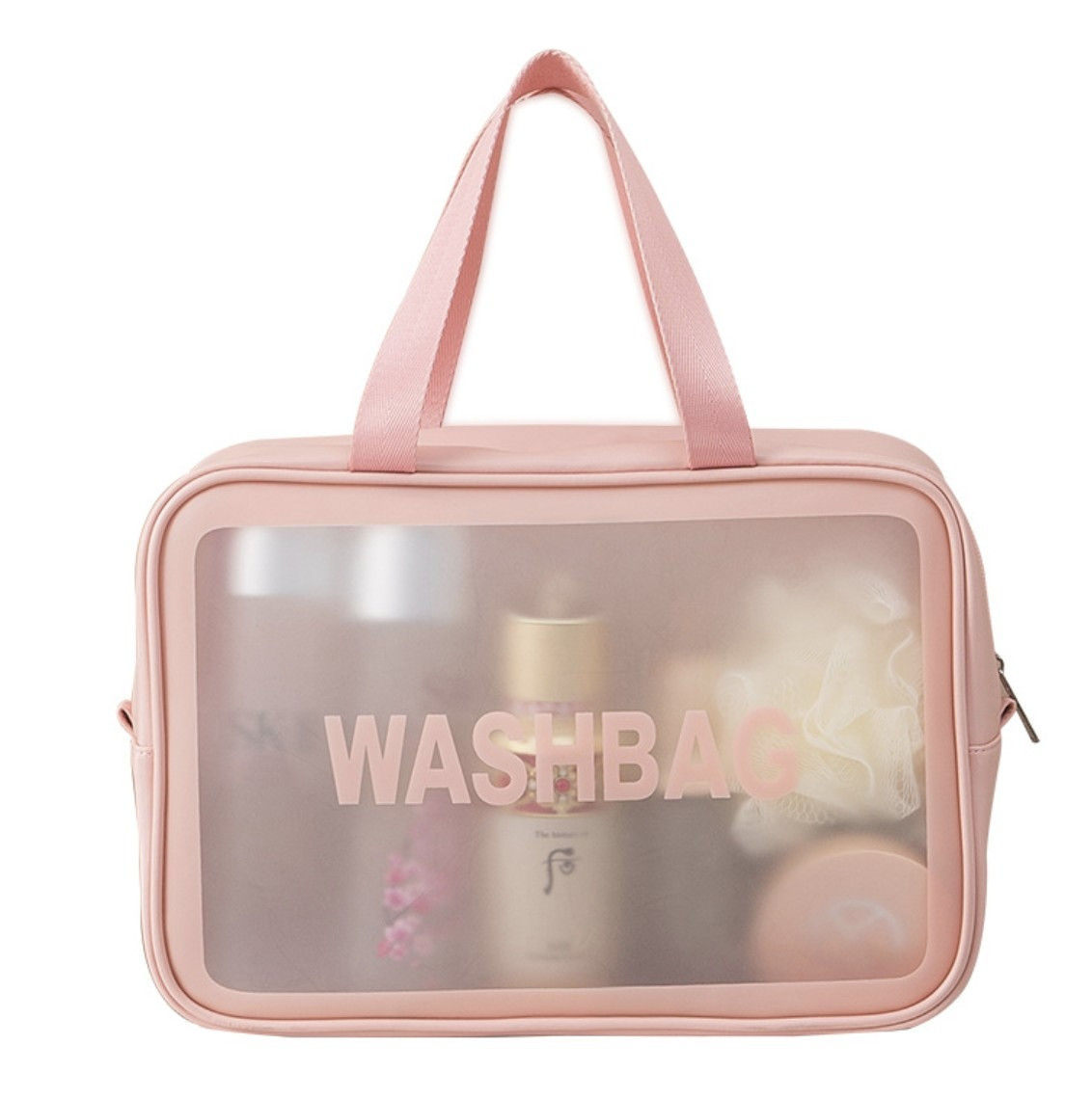 Жіноча косметичка WASHBAG органайзер з двома ручками велика рожева