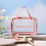 Жіноча косметичка WASHBAG органайзер з двома ручками велика рожева, фото 4