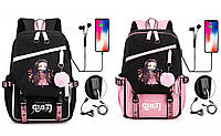 Школьный подростковый рюкзак с USB и меховым помпоном Аниме для девочки 5-11 класс