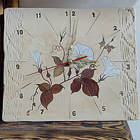 Часы настенные КЕРАМИЧЕСКИЕ "Вьюнки", авторская работа, ручная лепка и роспись, 25×25 см