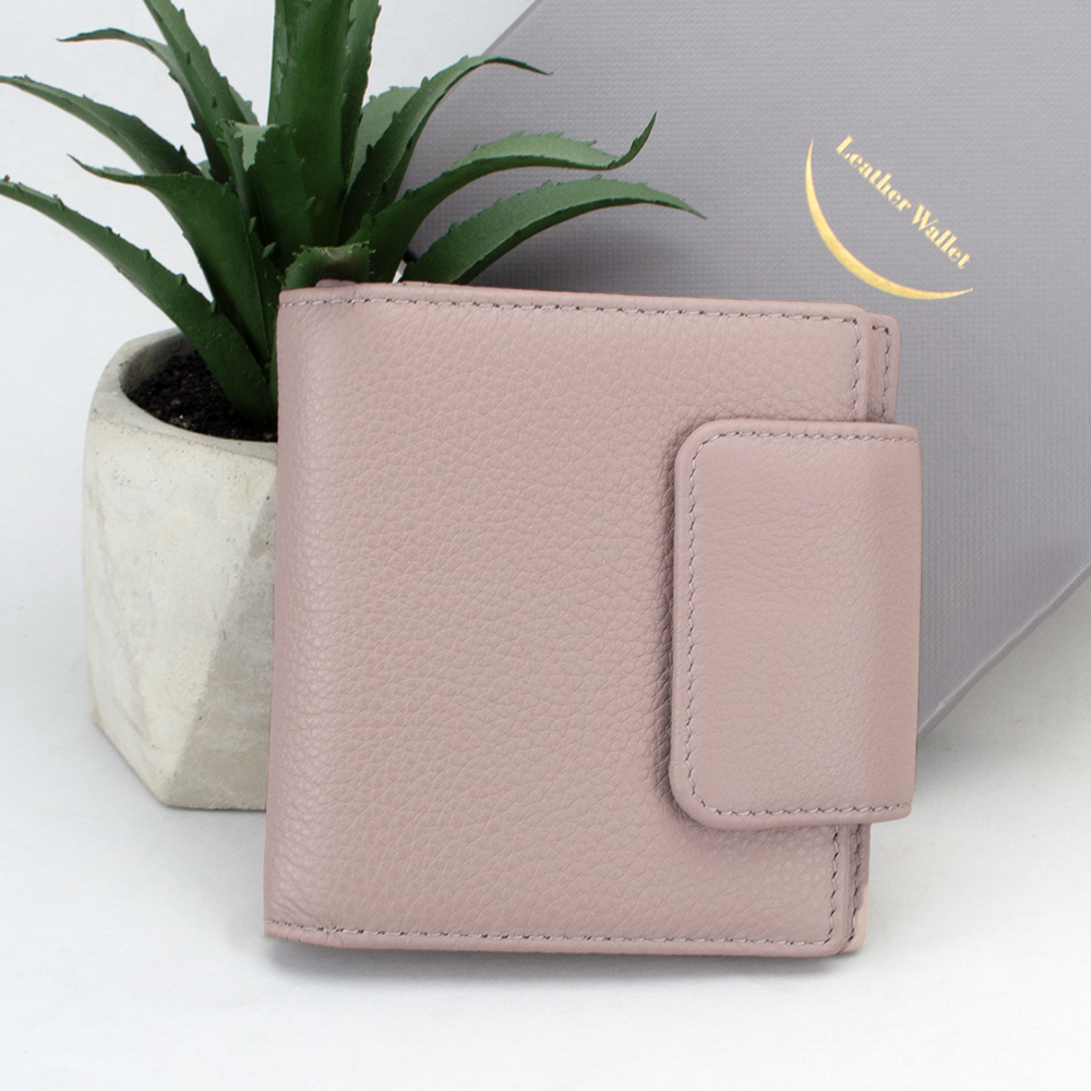 Женский кожаный кошелек маленький 8005 пудровый на кнопке (ID ...