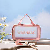 Жіноча косметичка WASHBAG органайзер з двома ручками середня рожева, фото 6