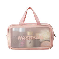 Женская косметичка WASHBAG органайзер с двумя ручками средняя розовая