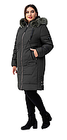 Удлиненная женская куртка зимняя с натуральной опушкой размеры 52-66