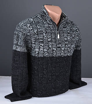 Чоловічий теплий светр із коміром на блискавці сіро-чорний Туреччина 7187