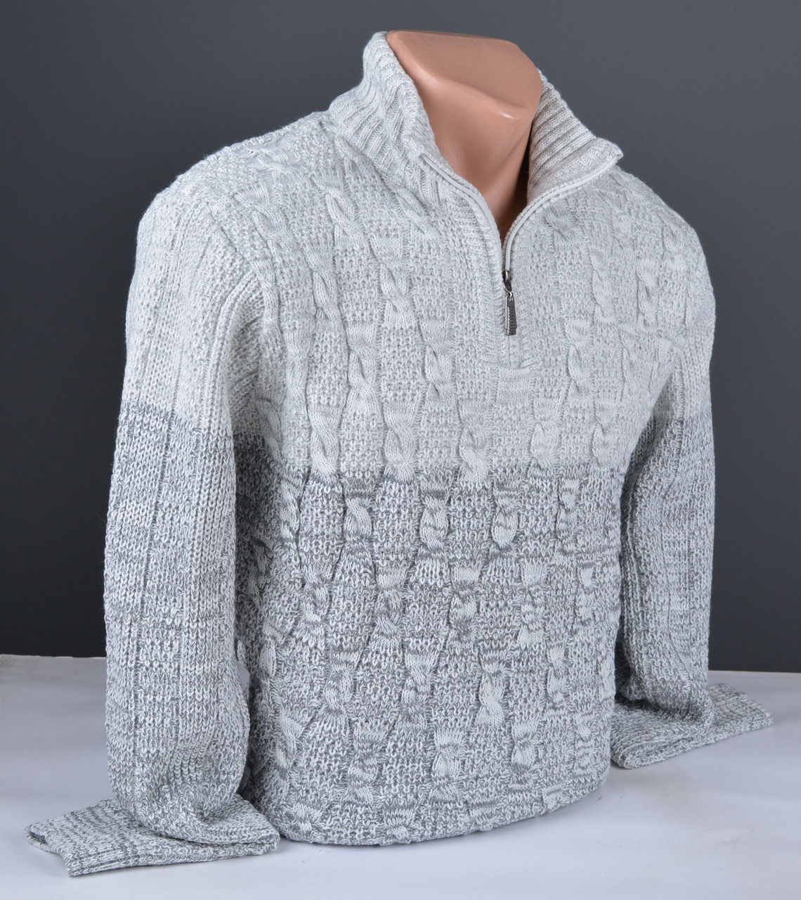 Чоловічий теплий светр із коміром на блискавці сірий Туреччина 7186