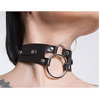 Чокер с двумя металлическими кольцами из натуральной кожи черного цвета Scappa Кайф