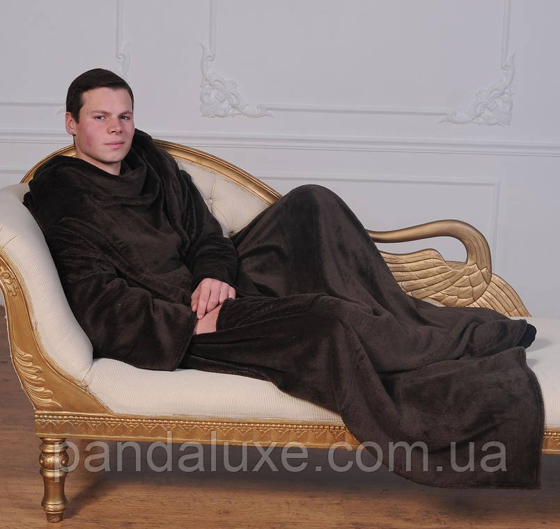Плед з рукавами коричневий з мікрофібри теплий рукоплед, фото 3