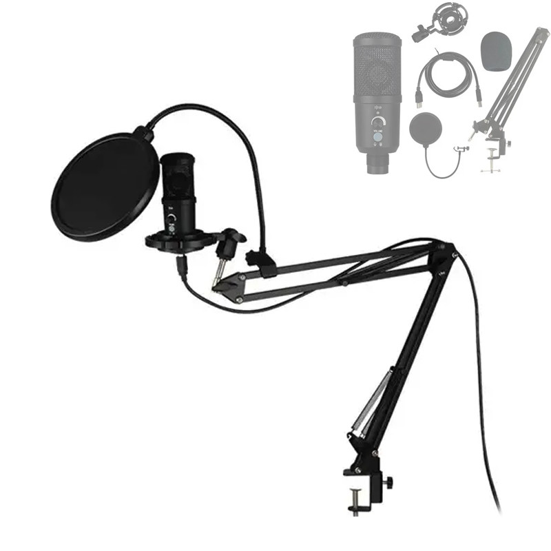 Мікрофон студійний конденсаторний зі штативом поп-фільтром, GM07-2, фото 1