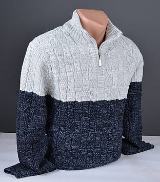 Чоловічий теплий светр із коміром на блискавці сіро-синій Туреччина 7188