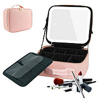 Косметичка з дзеркалом та підсвічуванням дорожня місткий органайзер для косметики портативний