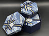 Коробка подарункова шестикутна з бантиком. 3шт/комплект. Колір синій мармур. 19х10см, фото 3