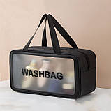 Жіноча косметичка WASHBAG органайзер з двома ручками середня чорна, фото 4