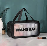 Жіноча косметичка WASHBAG органайзер з двома ручками середня чорна, фото 3