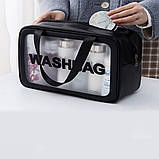 Жіноча косметичка WASHBAG органайзер з двома ручками середня чорна, фото 6