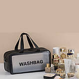 Жіноча косметичка WASHBAG органайзер з двома ручками середня чорна, фото 9