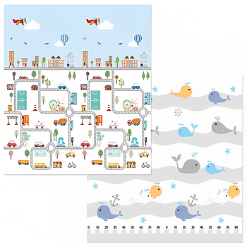 Дитячий ігровий двосторонній килимок (200х180см) Місто та Океан / Розвиваючий термокилимок для дітей