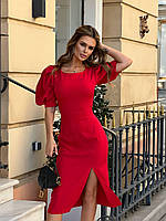 Платье-футляр с объемными рукавами женское красное