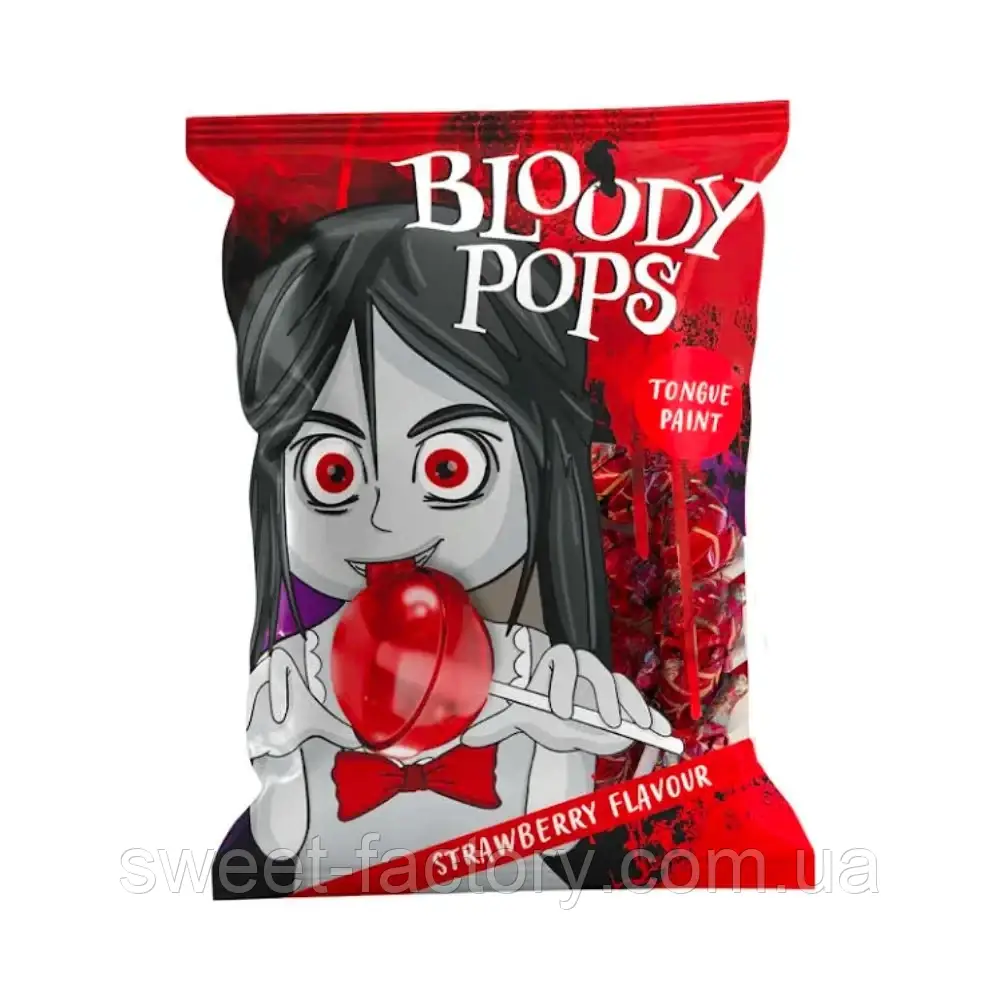 Льодяники Halloween Bloody Pops Strawberry Красять мова 20s 200g