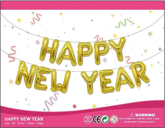 Фольгована гірлянда-напис Happy New Year золота 40 см