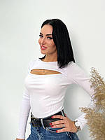 Неординарная трикотажная женская кофта с разрезом трикотажный женский лонгслив с вырезом кофта с вырезом