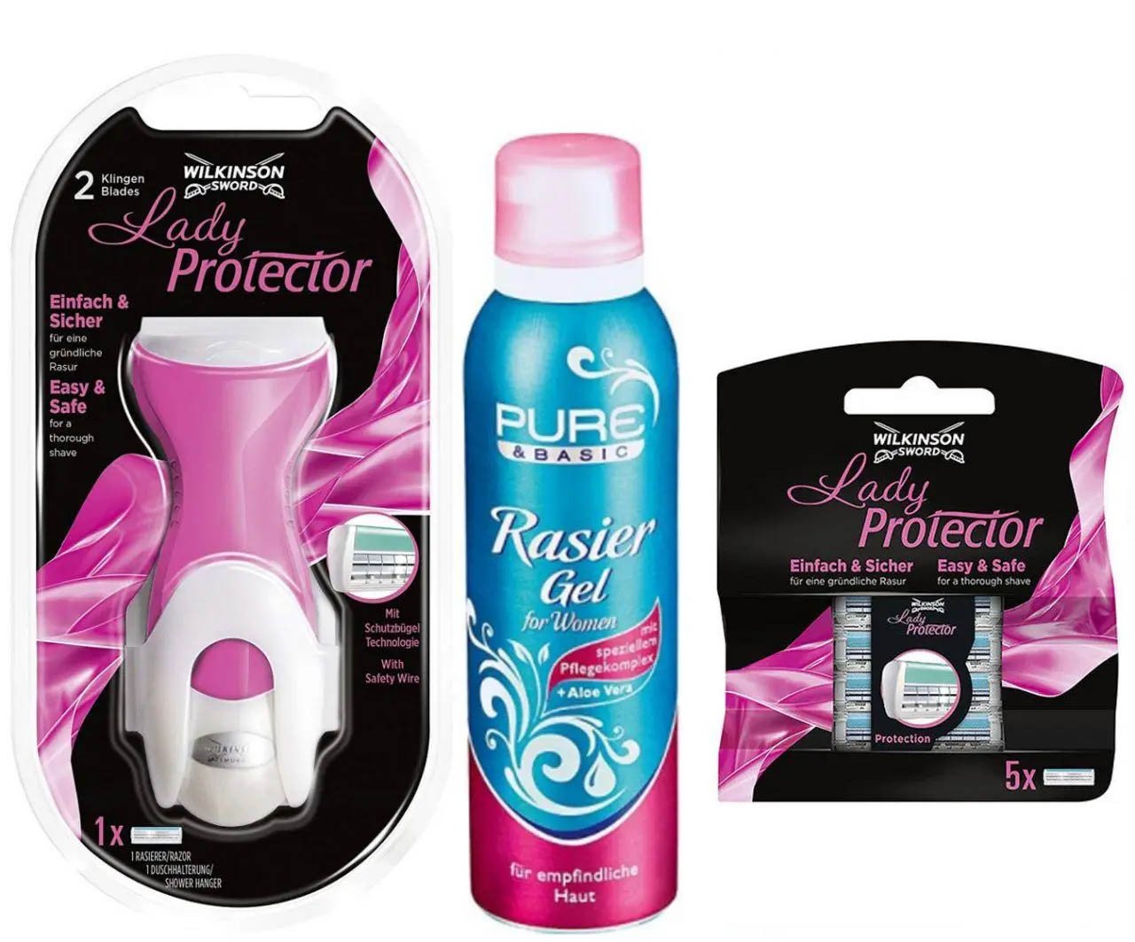 Бритвенный набор Станок + сменные кассеты Wilkinson Lady Protector + Гель для бритья Pure Германия 01138 - фото 1 - id-p976978150