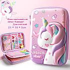 Великий пенал шкільний, для дівчаток «Рожевий Єдиноріг» з водовідштовхувальним покриттям. 21*16*5