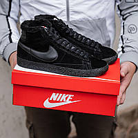 Мужские зимние кроссовки Nike Blazer mid (чёрные) высокие модные повседневные кеды 2518
