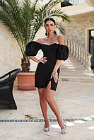 Женское короткое платье с пышным рукавом, черное