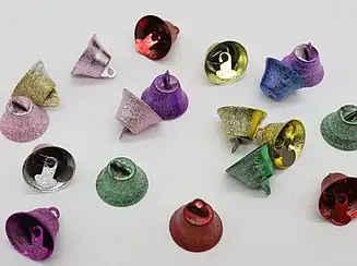 Дзвіночки різнокольорові з покриттям блискітками металевий фурнітура для декорування сувенірів мікс розміром 18 мм