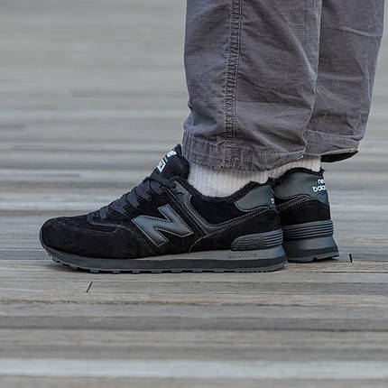 Зимові Кросівки New Balance 574 Winter Suede Total Black / Нью Белaнс 574 Суейд Тотал Чорні (Хутро), фото 1