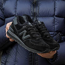 Зимові Кросівки New Balance 574 Winter Suede Total Black / Нью Белaнс 574 Суейд Тотал Чорні (Хутро), фото 4