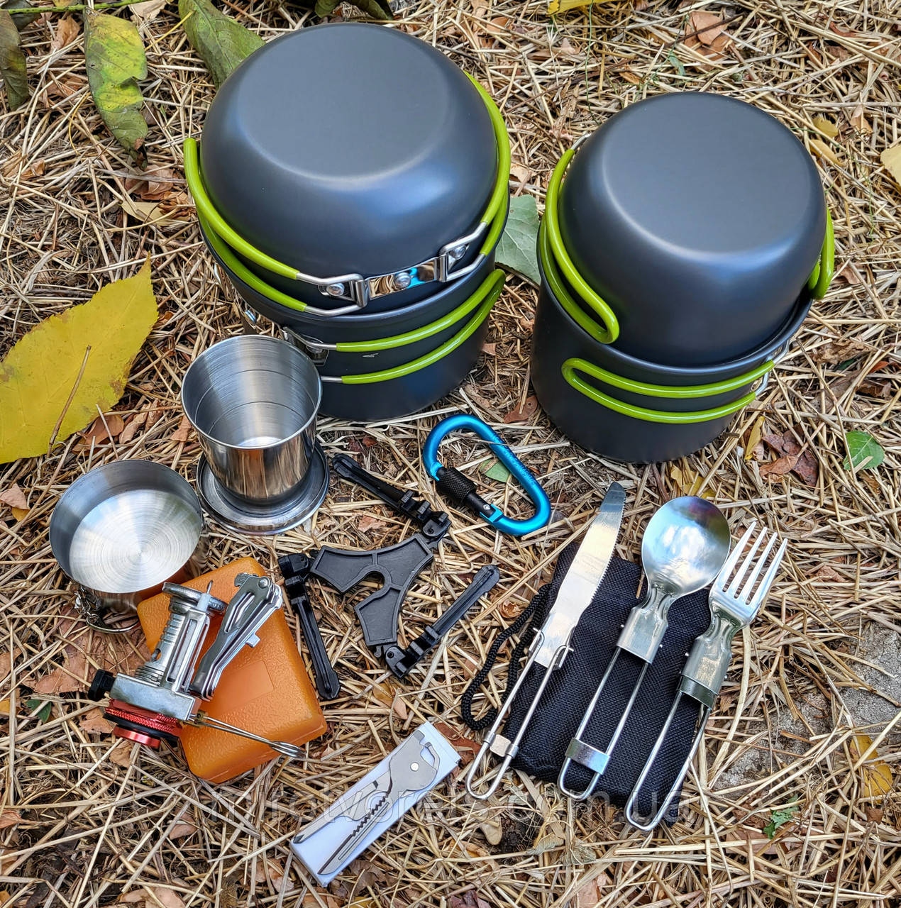 Набір туристичного посуду з пальником, Cooking Set алюмінієві казанки COMPSOR 203