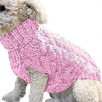 Свитер теплый вязаный трикотажный для маленьких собак и котов, размер M, (Розовый)