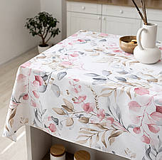 Скатертина 180х220 см водовідштовхувальна з тефлоновим просоченням Листочки рожевий, фото 4