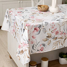 Скатертина 180х220 см водовідштовхувальна з тефлоновим просоченням Листочки рожевий, фото 3