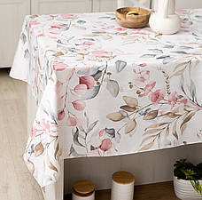 Скатертина 180х220 см водовідштовхувальна з тефлоновим просоченням Листочки рожевий, фото 5