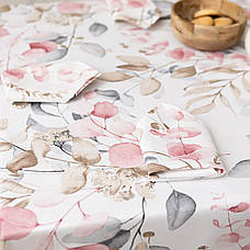 Скатертина 180х220 см водовідштовхувальна з тефлоновим просоченням Листочки рожевий, фото 2