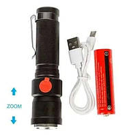 Карманный ручной фонарь RB-203 фонарик с зумом Zoom T6 18650 micro-USB Черный