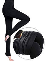 Женские стильные теплые базовые бесшовные черные лосины-ТЕРМО на меху размер универсал 42-50